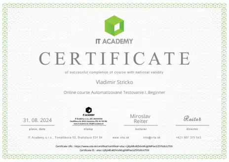 Automatic Testing I. Beginner certificate preview